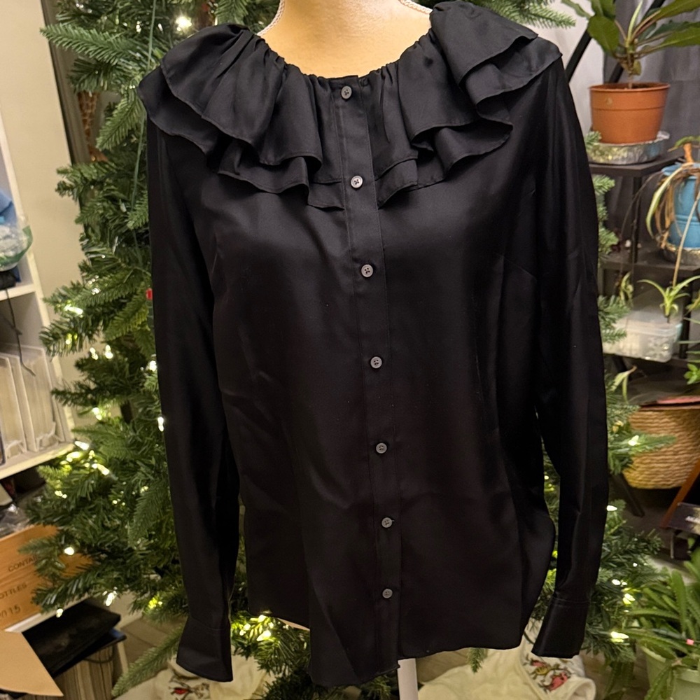 J. Crew Elegant Black Ruffle Blouse
